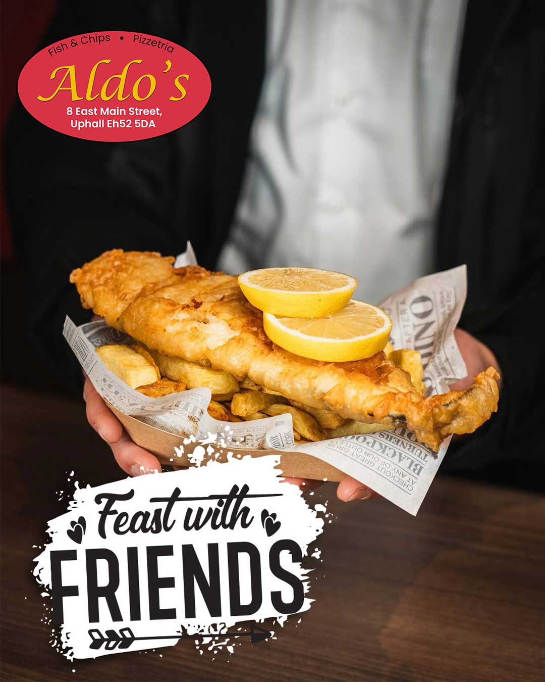 fish and chips served at Aldo's Fish Bar Broxburn